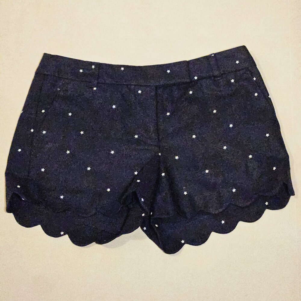 J. Crew Linen/Cotton Scalloped Leg Navy Shorts With White Stars Size 4
